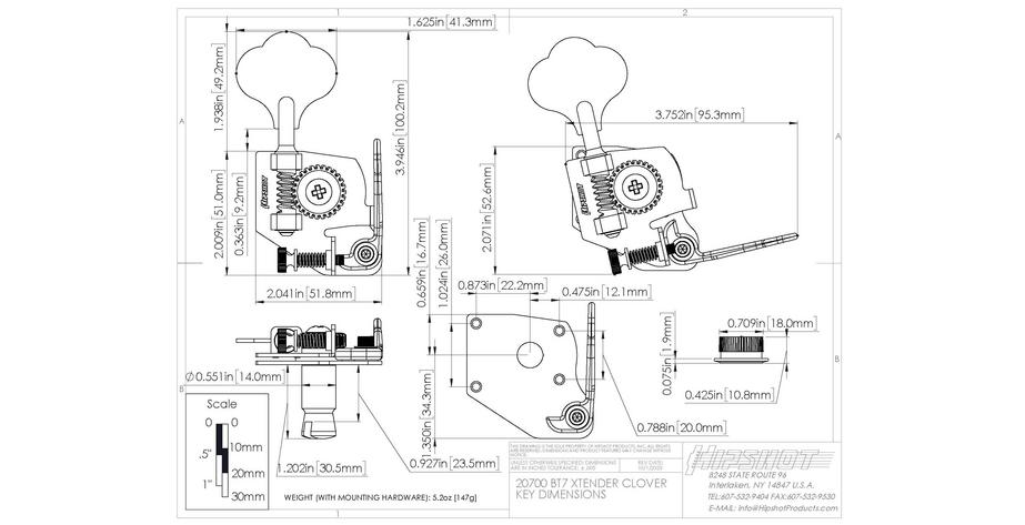BT7 - Bass Extender for F- Style Made in Mexico - Nickel