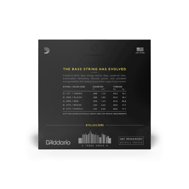 NYXL45130MS 45-130 Regular Light 5-String, Multi-Scale, NYXL Saiten für Bassgitarre