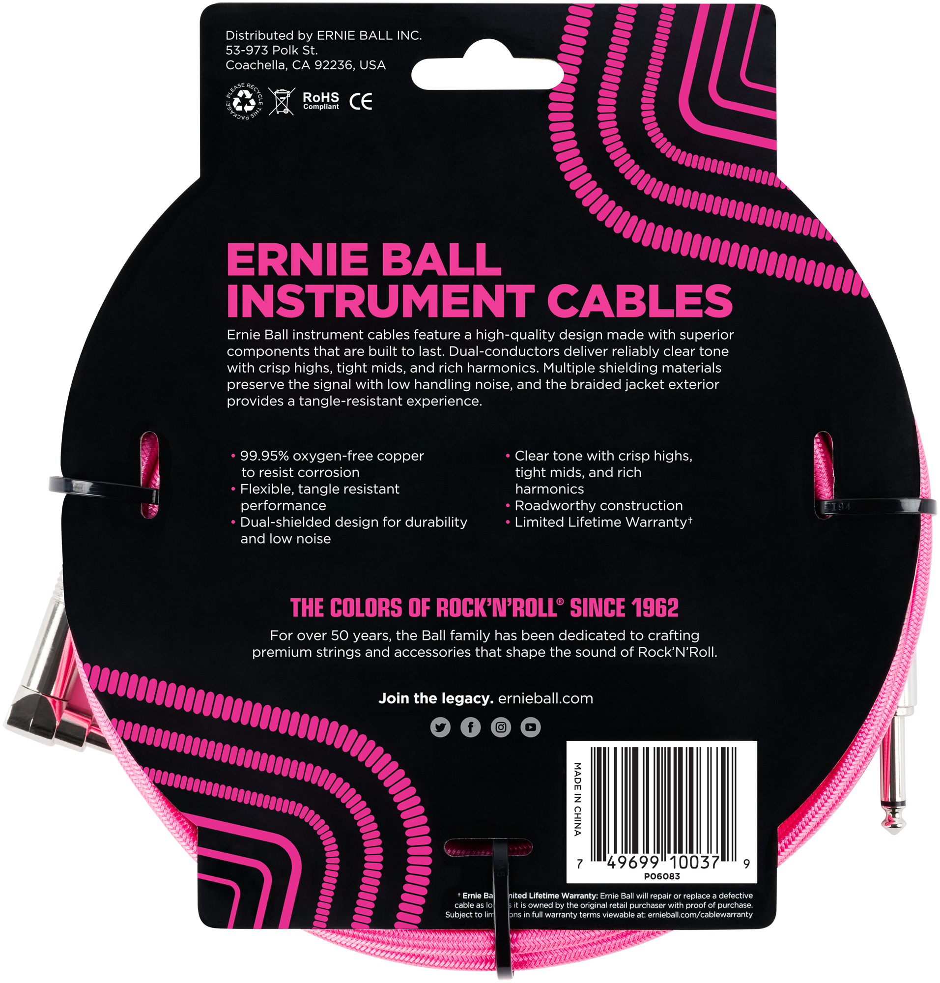 Instrumentenkabel neonpink 5,48m