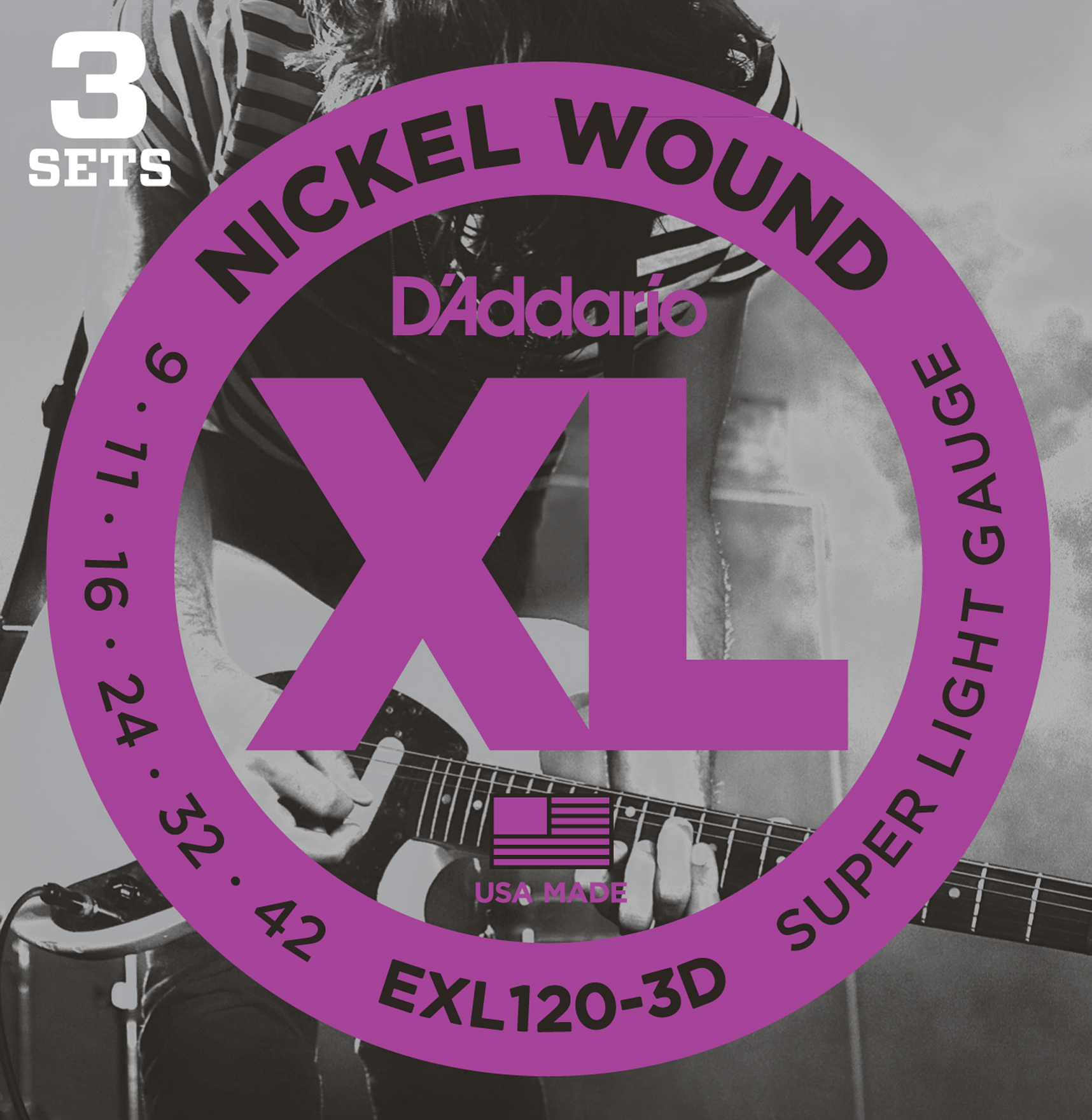 EXL120-3D 3er Set Nickel Wound Super Light 9-42