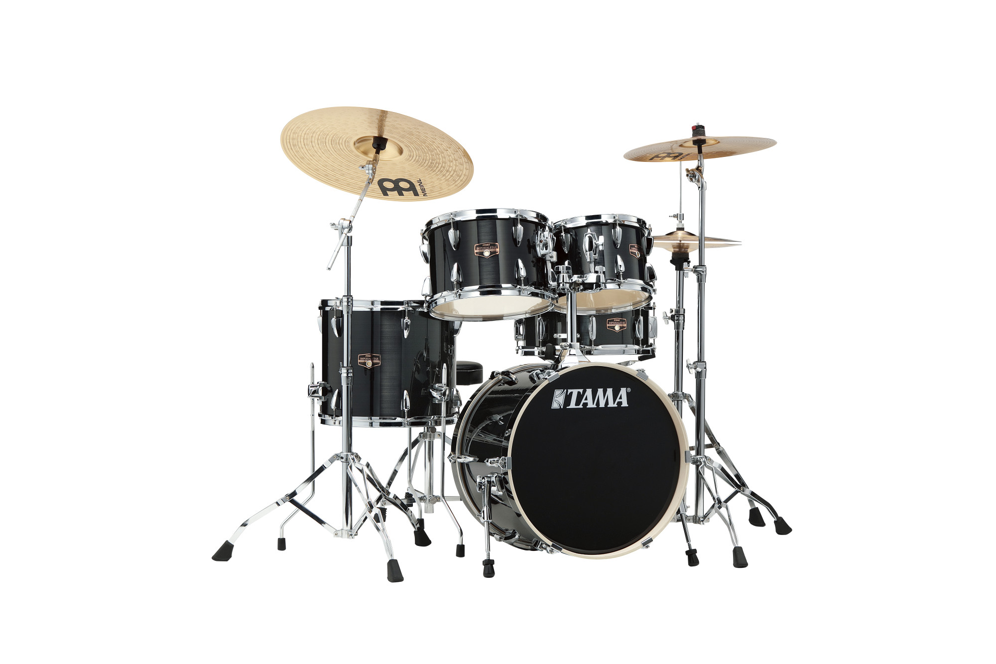 IP58H6W-HBK Imperialstar Drum Set 5 teilig - Hairline Black/Chrom HW + MEINL Cymbals HCS Cymbal Kit/Stage Master Double-Braced Hardware Kit