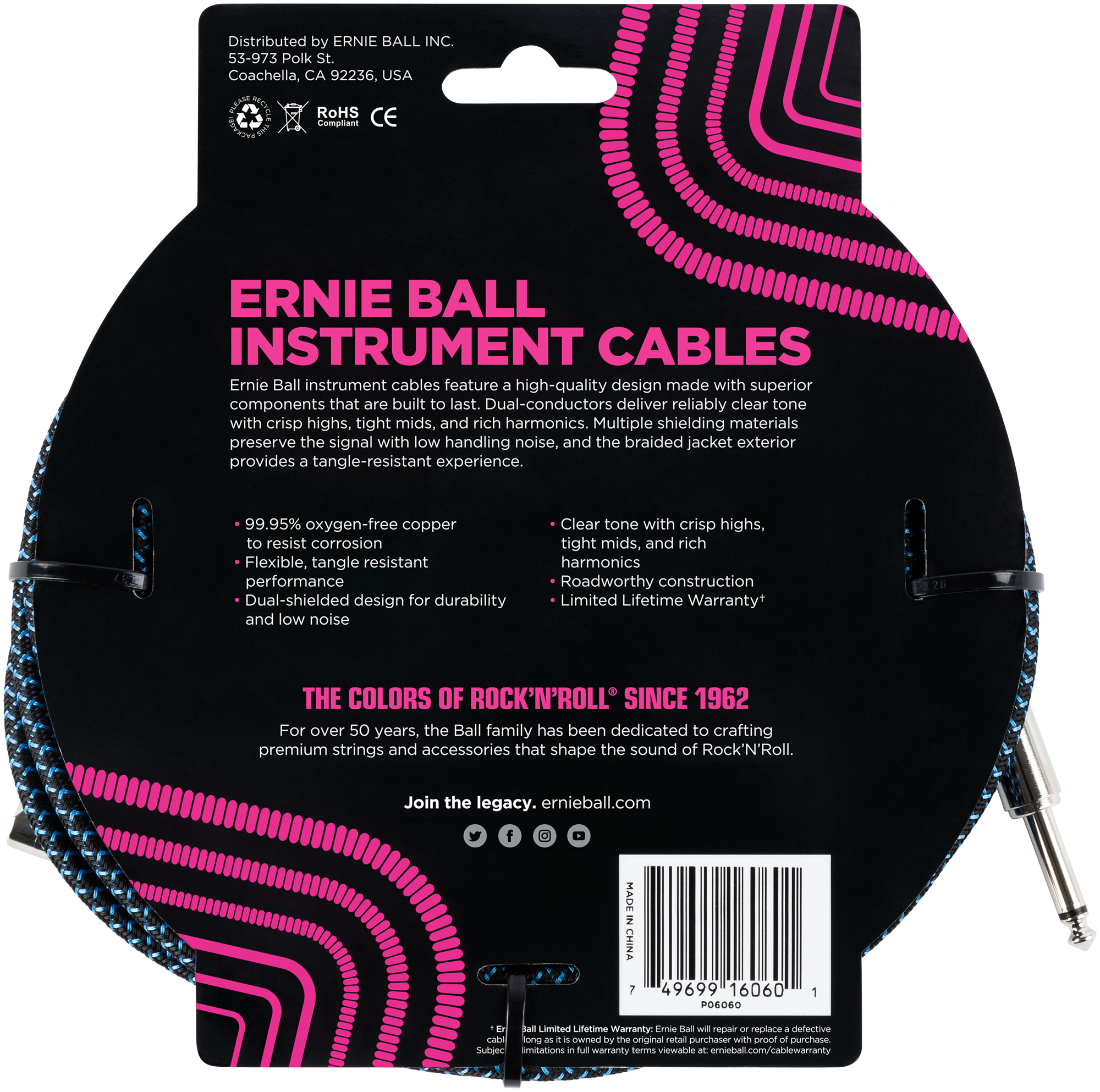 EB6060 Instrumentenkabel schwarz/neonblau 7,62m
