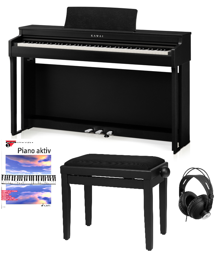 CN-201 B Set inkl. Klavierbank, Kopfhörer, Klavierschule Digitalpiano schwarz matt