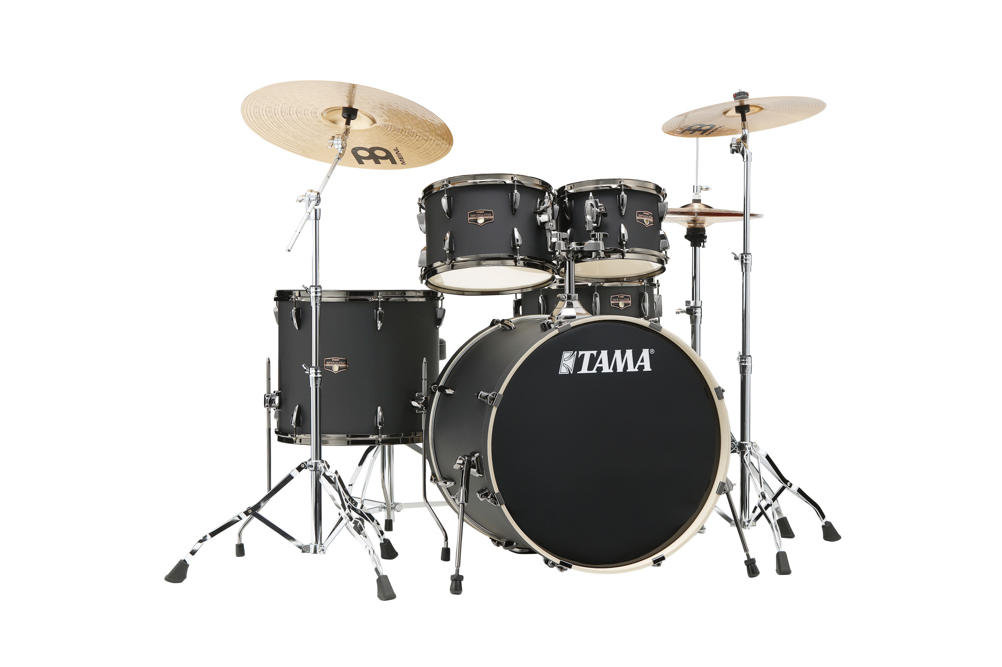 IP52H6WBN-BOB Imperialstar Drum Set 5 teilig - Blacked Out Black/Black Nickel HW + MEINL Cymbals HCS Cymbal Kit/Stage Master Double-Braced Hardware Kit