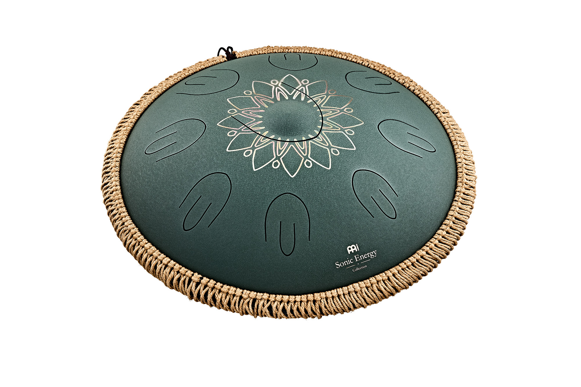 Sonic Energy 16" Octave Steel Tongue Drum, Fis Moll, 9 Töne, 432 Hz, Dunkelgrün, Graviertes florales Design