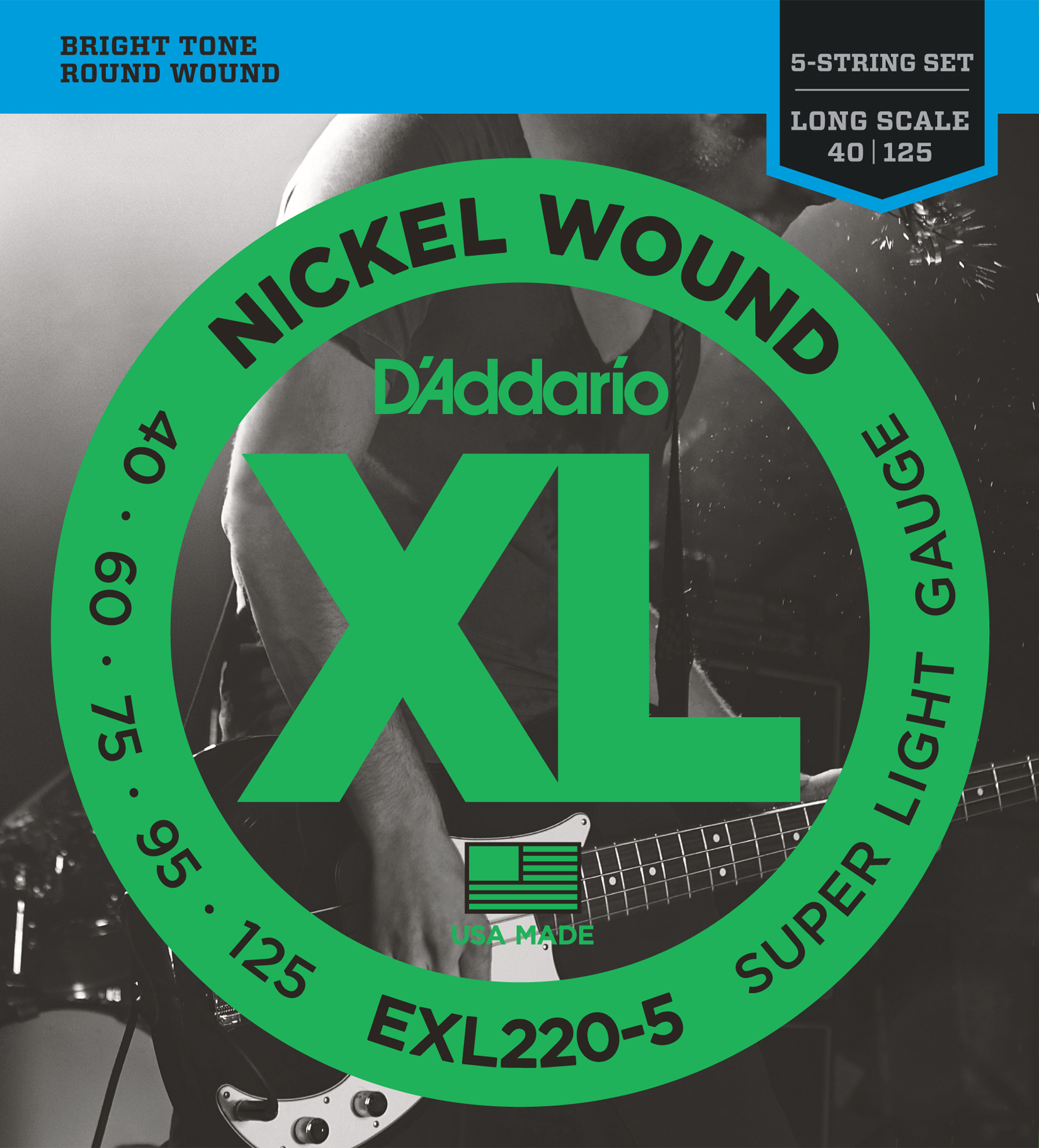 EXL220-5 nickel round wound 5-string long scale, 040.060.075.095.125