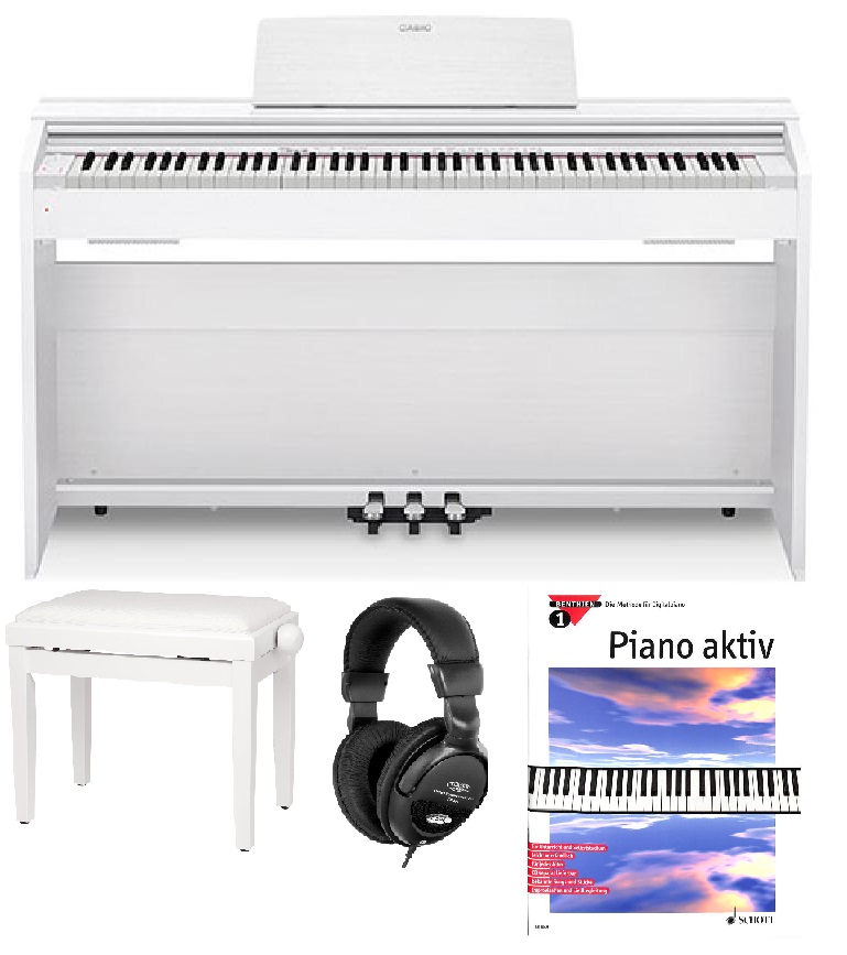 PX-870 WE Set mit Klavierbank, Kopfhörer, Klavierschule Privia weiss