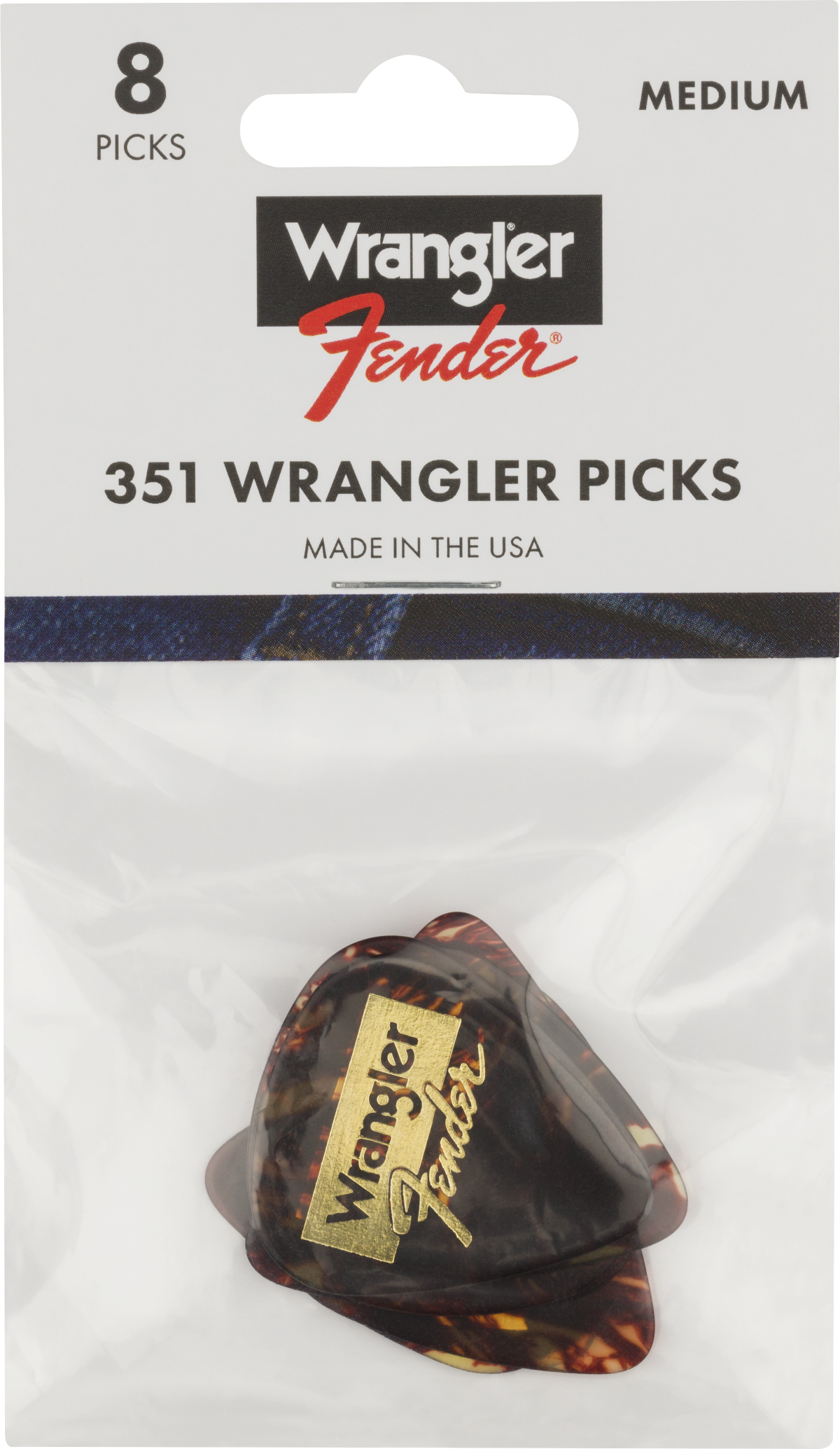 Fender and Wrangler Picks 351 Shape, Tortoiseshell, (8)