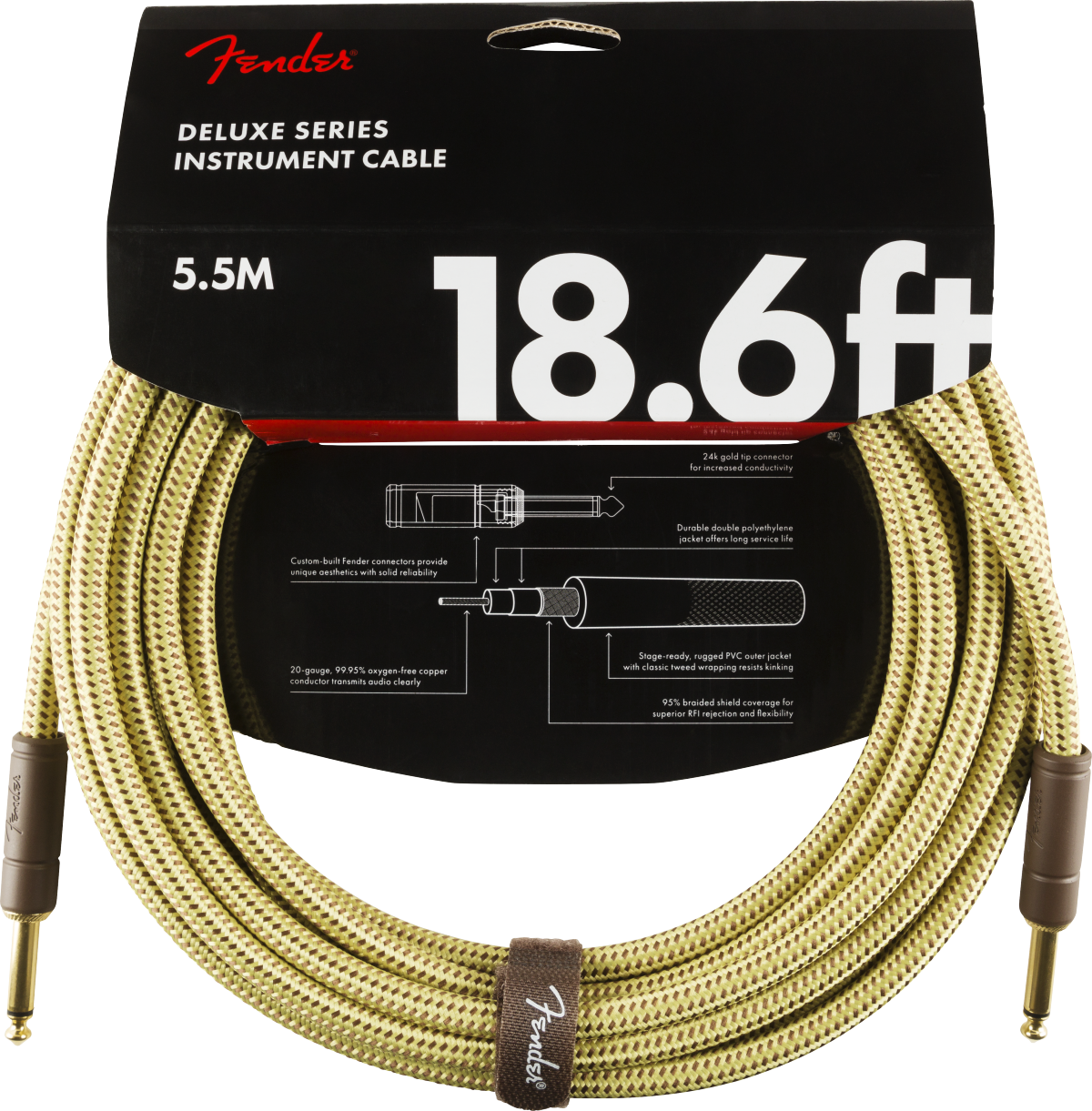 Deluxe Series Instrument Cable, Straight/Straight, 18.6' Tweed