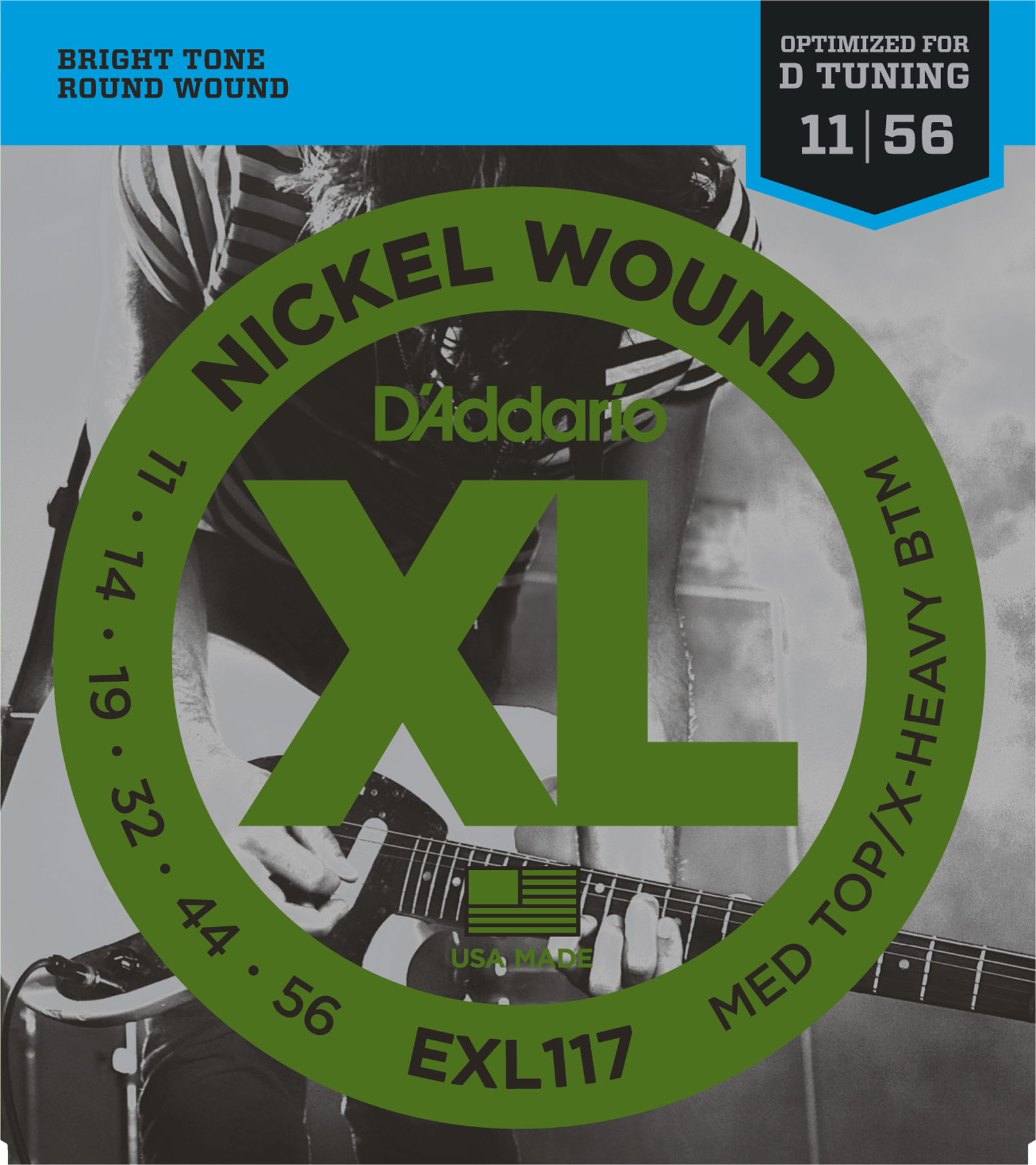 EXL117 Nickel Wound Drop D Tuning, 11-56 MEDIUM TOP/EXTRA HEAVY BOTTOM