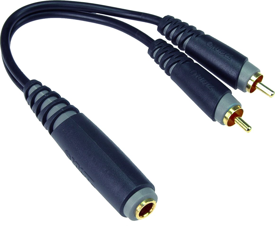 Y- Adapter 1x Klinkenbuchse 6,35mm - 2x cinch (RCA) Stecker