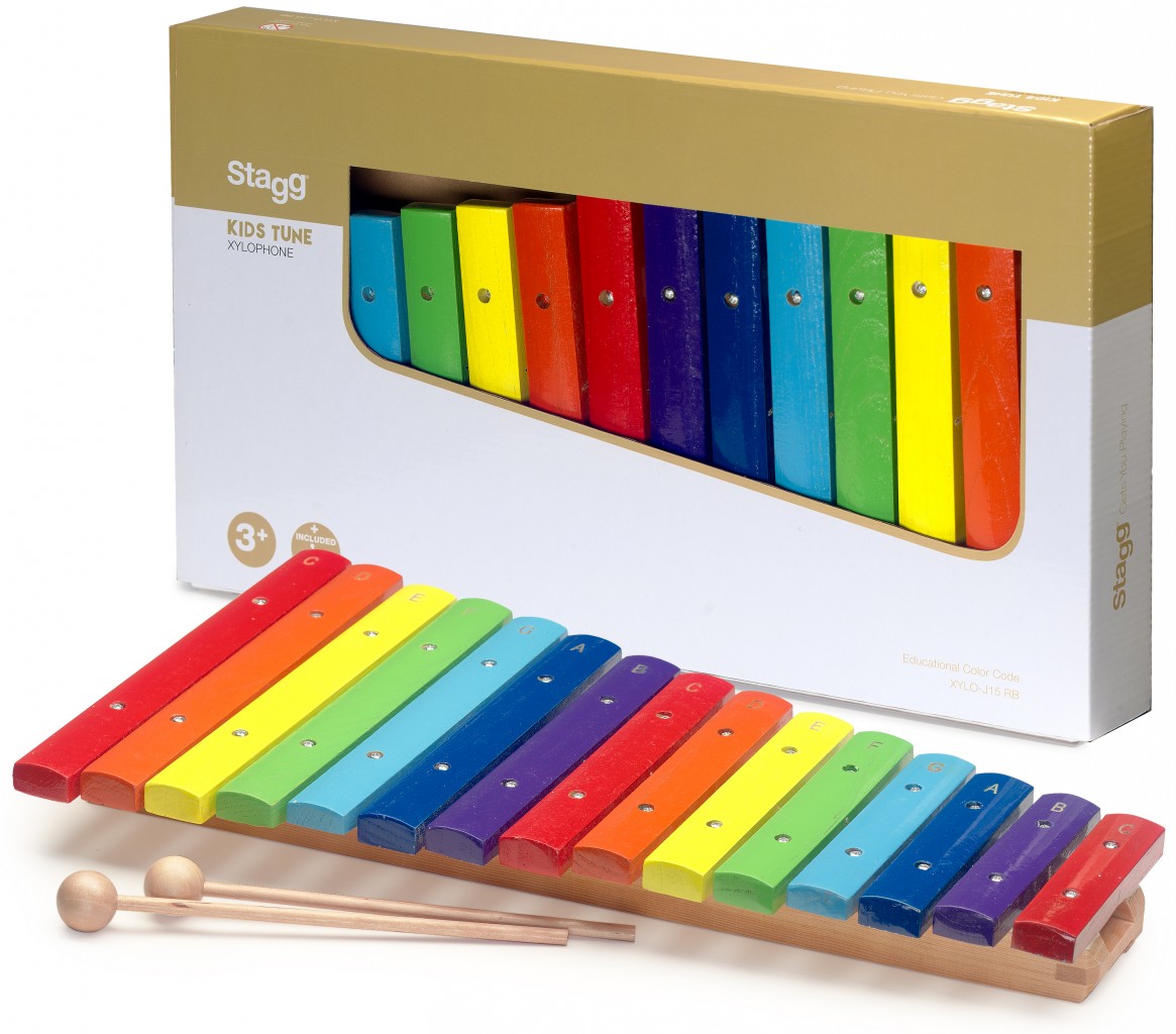 Xylophon 15 farbige Tasten - mit zwei Holzschlegeln