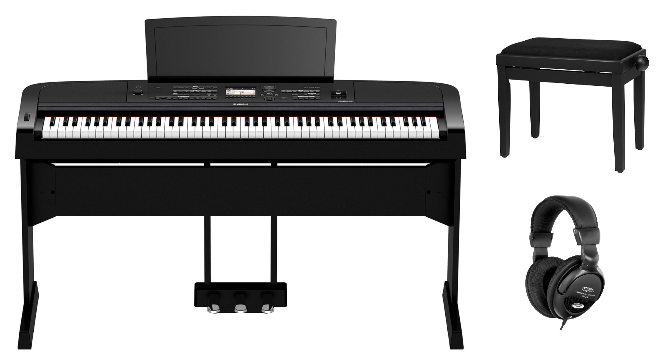 DGX-670B Bundle mit Stativ/3er Pedal/Klavierbank/Kopfhörer schwarz