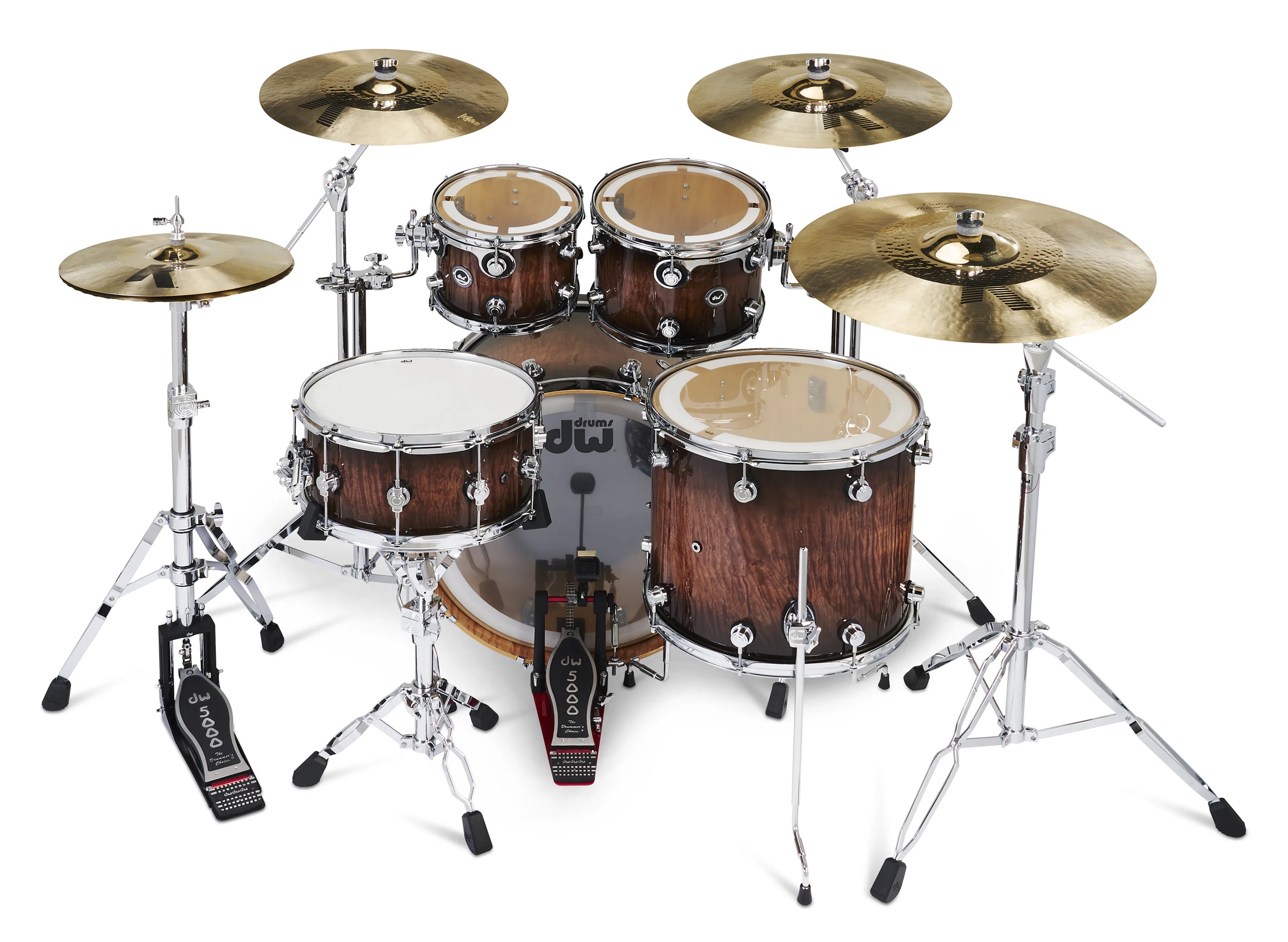 DWe 5-tlg Set/4-tlg Becken Set/6-tlg Hardware Candy Black Burst Over Curly Maple Exotic DWe 5-tlg Set/4-tlg Becken Set/6-tlg Hardware Candy Black Burst Over Curly Maple Exotic