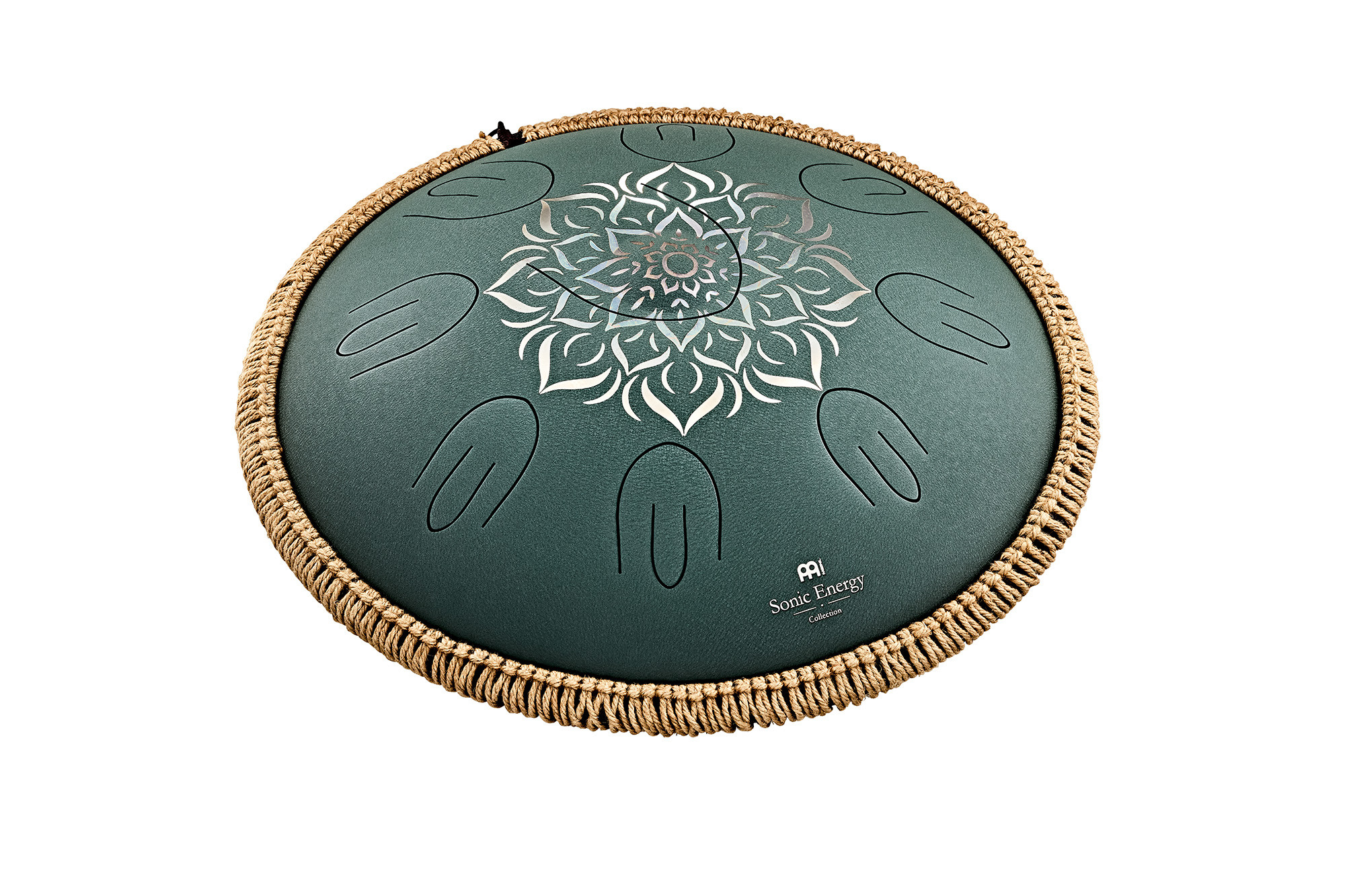 16" Octave Steel Tongue Drum, F Dur, 9 Töne, 432 Hz, Dunkelgrün, Graviertes florales Design Sonic Energy