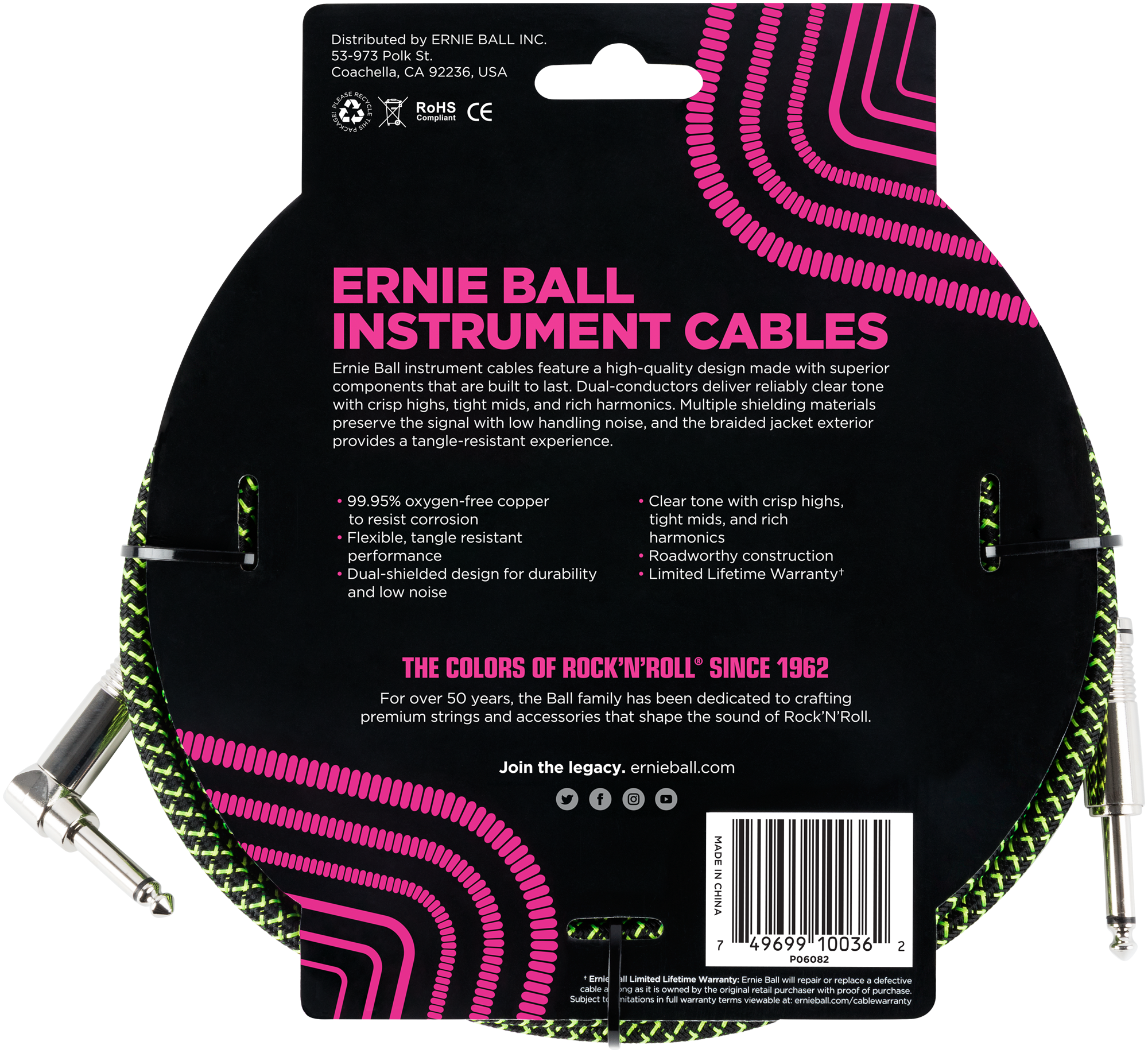 Instrumentenkabel  schwarz/grün 5,48m