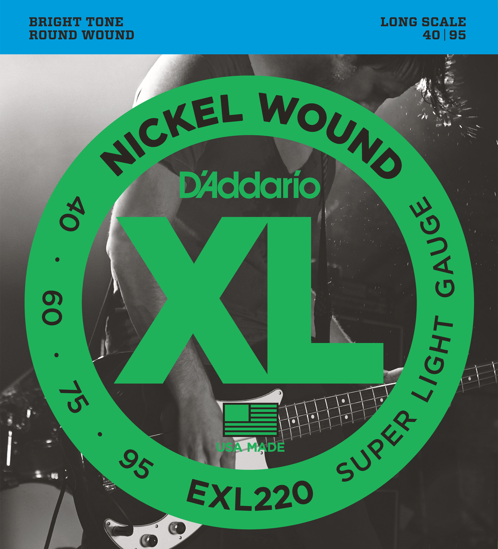 EXL220 nickel round wound long scale, 040.060.075.095